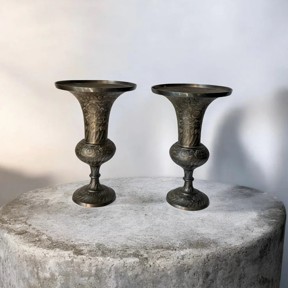 Pair Vintage Indian Bidriware Vase